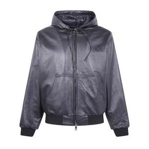 GIORGIO BRATO Men's Hooded Leather Bomber Jacket Men BLACK Outerwear